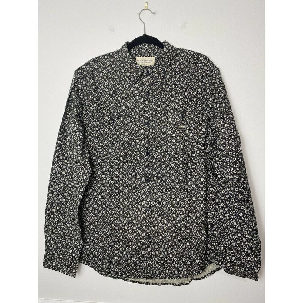 Denim & Supply Ralph Lauren Men’s Shirt Sz XL Black Floral Chambray Denim Button